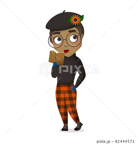 本を読む女の子のイラストのイラスト素材