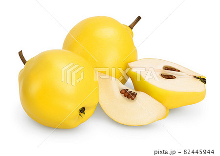 Fresh quince with half isolated on the white background with clipping path and full depth of field 82445944