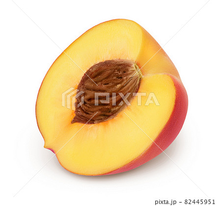 Ripe peach fruit half isolated on white background with clipping path and full depth of field 82445951