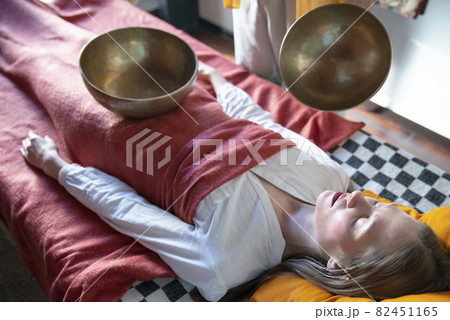 Tibetan singing bowls in sound therapy in spa center 82451165