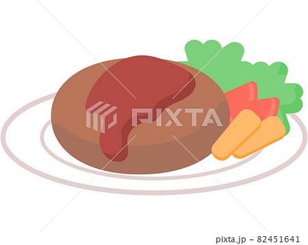 ソースがかかったハンバーグの美味しそうなシンプルイラストのイラスト素材