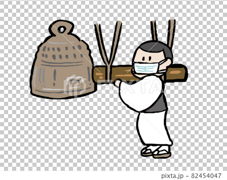 Illustration of a monk wearing a mask that rings the joya no kane 82454047