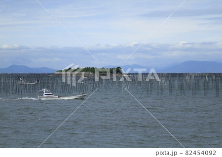 大牟田市 有明海 海苔畑 帰港する漁船、 大牟田市 有明海 海苔畑 帰港する漁船、 82454092