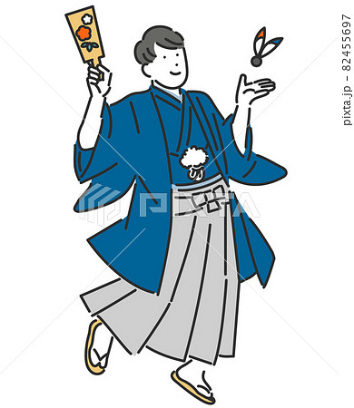 羽根つきで遊ぶ晴れ着姿の男性のイメージイラスト素材のイラスト素材