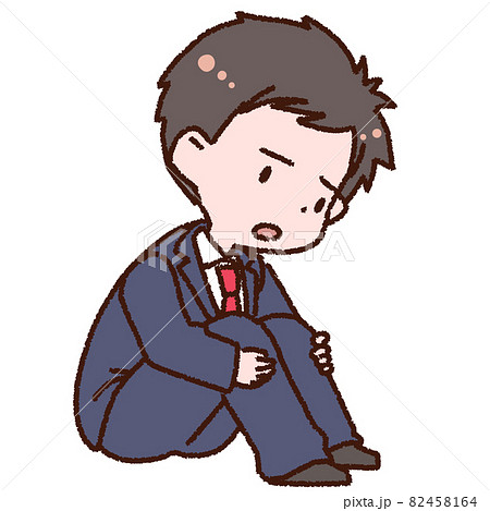 体育座りで落ち込むサラリーマン男性のイラスト素材