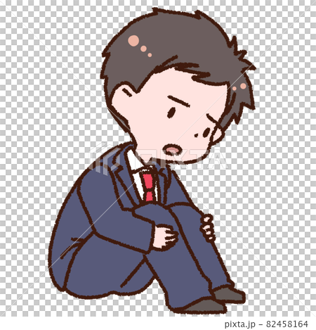 体育座りで落ち込むサラリーマン男性のイラスト素材