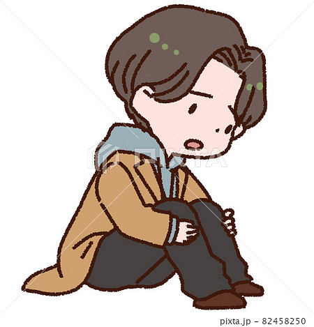体育座りで落ち込む男性のイラスト素材 4550