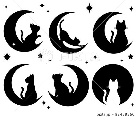 月と猫のシルエットイラストのイラスト素材
