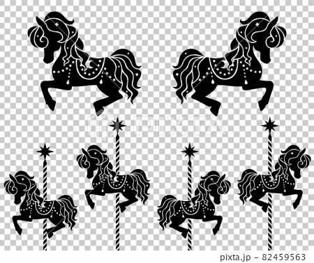 メリーゴーランドの馬のシルエットイラストのイラスト素材