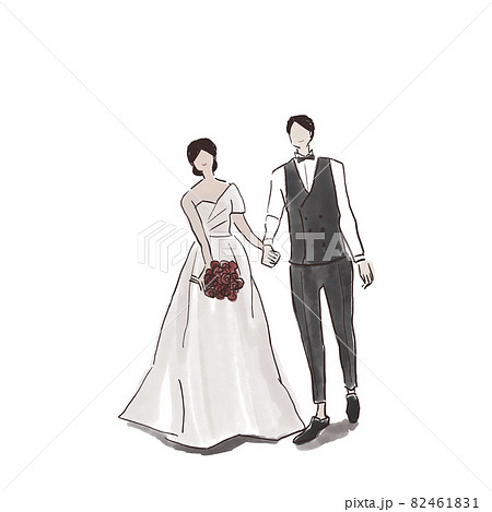 新郎新婦 男女 カップル 結婚式 ウエディング ウエルカムボード 背景白 のイラスト素材 4611