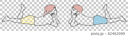 孩子們面對面躺著，臉頰畫線 82462099