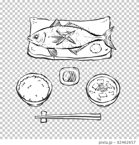 鹽烤竹莢魚套餐手繪毛筆劃風插畫 鹽烤竹莢魚套餐手繪毛筆劃風插畫 82462657