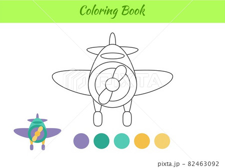 Coloring book airplane for children. Educational activity page for preschool years kids and toddlers with transport. Printable worksheet. Cartoon colorful vector illustration. 82463092