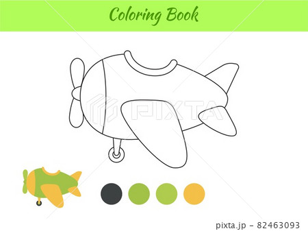 Coloring book plane for children. Educational activity page for preschool years kids and toddlers with transport. Printable worksheet. Cartoon colorful vector illustration. 82463093