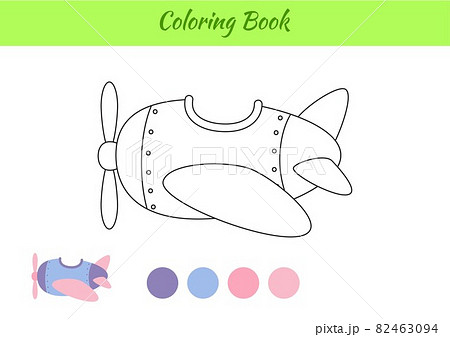 Coloring book plane for children. Educational activity page for preschool years kids and toddlers with transport. Printable worksheet. Cartoon colorful vector illustration. 82463094