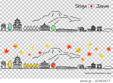 Cityscape simple line drawing set of sightseeing spots in Shiga prefecture in autumn 82463677