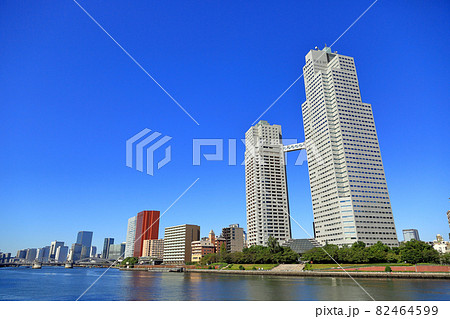 東京　中央区の都市風景　隅田川と聖路加ガーデンタワー 82464599