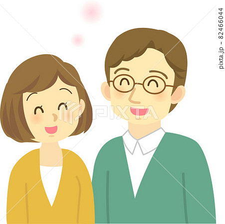 イラスト素材 若夫婦が向かい合って寄り添い微笑み合うほのぼのとした場面のイラスト素材