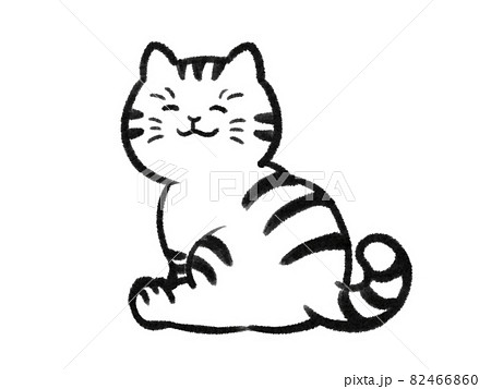 日本画タッチの背中を向けて座る猫イラストのイラスト素材