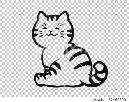 Illustration of a cat sitting with his back facing a Japanese painting touch 82466860