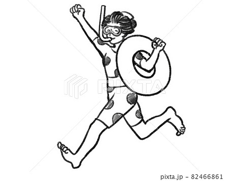 日本画タッチの海水浴に行く女性人物イラスト 日本画タッチの海水浴に行く女性人物イラスト 82466861