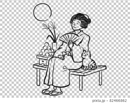 Illustration of a female figure watching the moon with a touch of Japanese painting 82466862