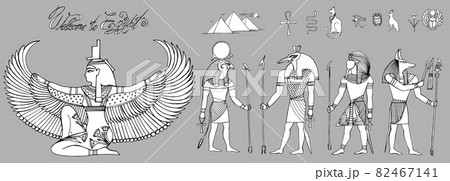 Series of vector graphic Egyptian illustrations. Egyptian gods. 82467141
