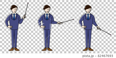 A businessman pointing in three directions with a pointer (pointer) (left-handed ver.) 82467693
