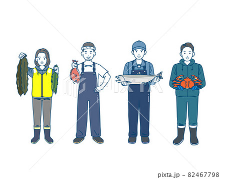 漁師　漁業　男女　水揚げ　魚　蟹　昆布　収穫　全身　イラスト素材 82467798