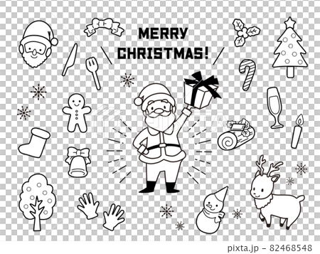 Hand-painted cute Santa Claus and reindeer Christmas illustration set monochrome 82468548