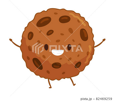 Bakery food cartoon character. Cute biscuit with funny smiling face vector illustration Bakery food cartoon character. Cute biscuit with funny smiling face vector illustration 82469259