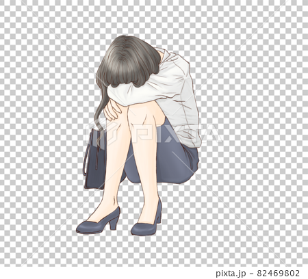 anime girl hugging knees