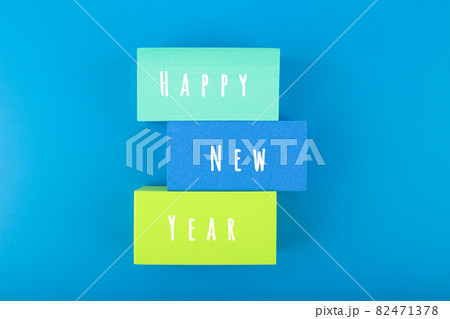 Happy New Year minimal creative concept on blue background Happy New Year minimal creative concept on blue background 82471378
