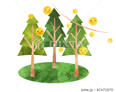 杉の木と杉花粉をイメージしたイラスト(水彩風加工) 82472870