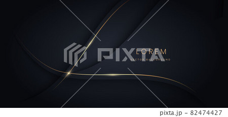 Abstract luxury wave shape with gold stripes lines on dark blue background. 82474427