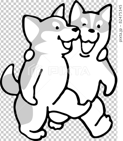 肩を組んで歩くハスキー犬のイラスト素材