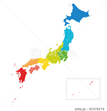 Colorful political map of Japan. Administrative divisions - prefectures divided into regions by color. Simple flat blank vector map Colorful political map of Japan. Administrative divisions - prefectures divided into regions by color. Simple flat blank vector map 82478279