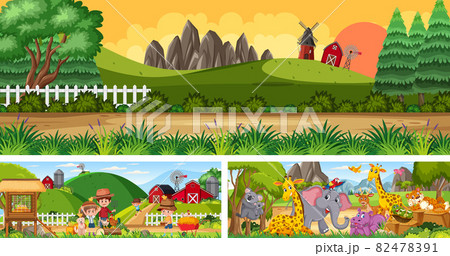 Outdoor panoramic landscape scenes set with cartoon character 82478391