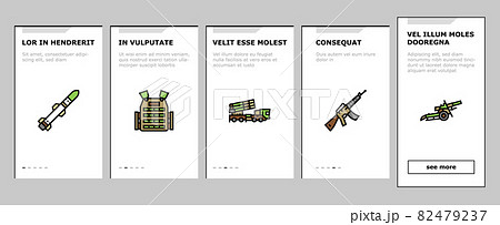Army Soldier And War Technics Onboarding Icons Set Vector Army Soldier And War Technics Onboarding Icons Set Vector 82479237