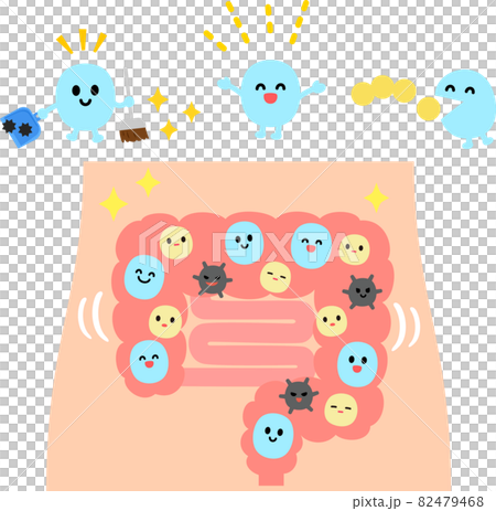 働く善玉菌のキャラクターと健康な腸 82479468