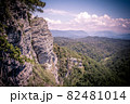 A mountain range not far from the city of Sochi. High rocks and a cliff beneath them. Eagle rocks. Green forest below 82481014