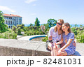 Happy family mother and her adorable little daughter on summer vacation taking selfie with smartphone 82481031