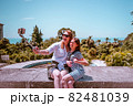 Happy family mother and her adorable little daughter on summer vacation taking selfie with smartphone 82481039