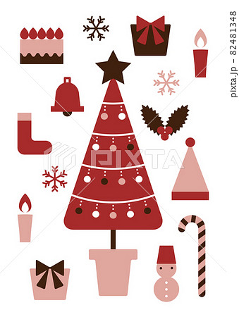 クリスマスツリーと飾りのイラストのイラスト素材