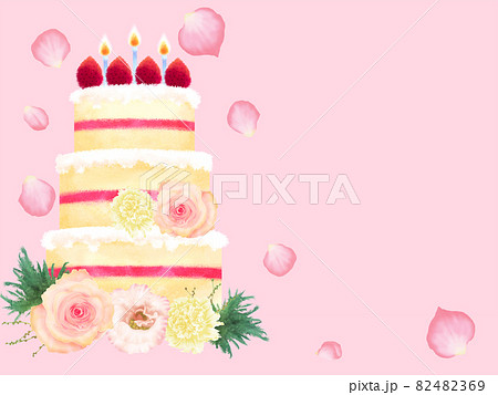 デコレーションケーキのプレゼントカード ピンクの花びら のイラスト素材 4369
