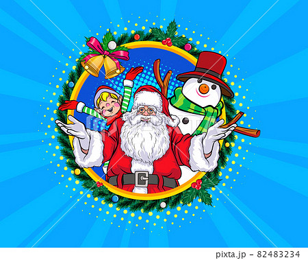 Wreath christmas Santa Claus with snowman and elf merry christmas Wreath christmas Santa Claus with snowman and elf merry christmas 82483234