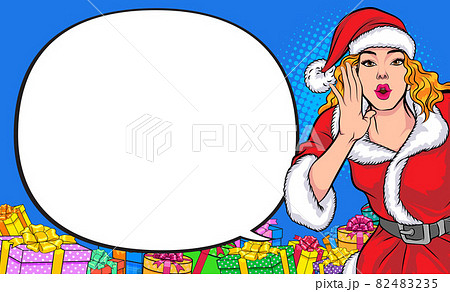 santa woman shouting with hand around mouth and white space 82483235