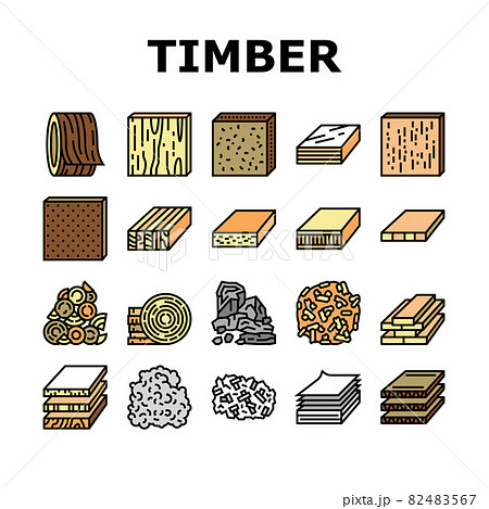 Timber Wood Industrial Production Icons Set Vector 82483567