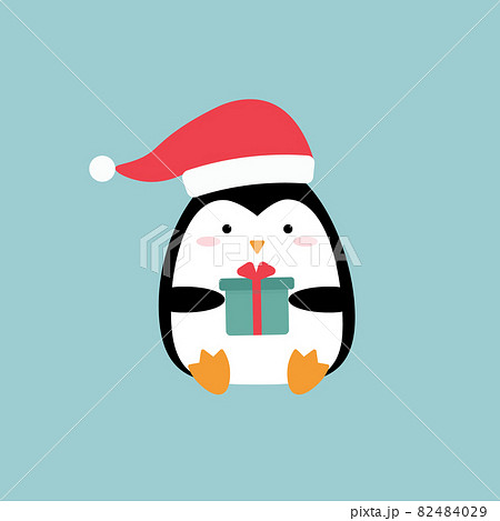 Cute cartoon Christmas penguin with a gift 82484029
