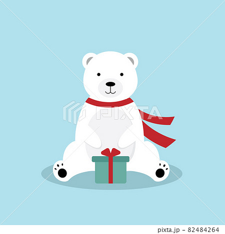 Cute cartoon polar bear with a gift Cute cartoon polar bear with a gift 82484264